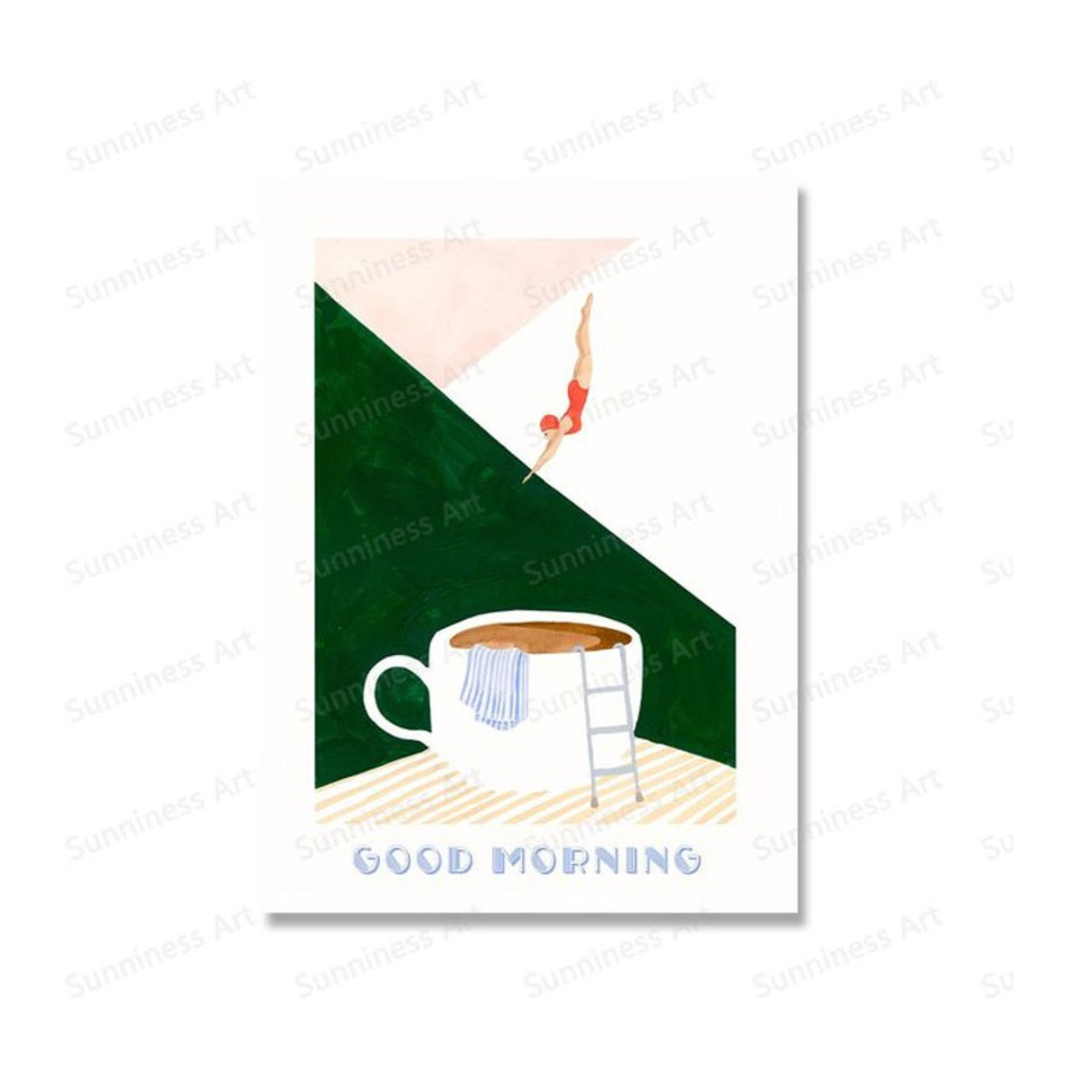 Edelweiss Art Poster Studio Leinwandgemälde Good Morning Coffee Swimmer Deep Dive, modernes abstraktes Wandbild für die Küche, bordeaux/mehrfarbig, B: 30 cm, H: 40 cm, rahmenlos - Bild 1