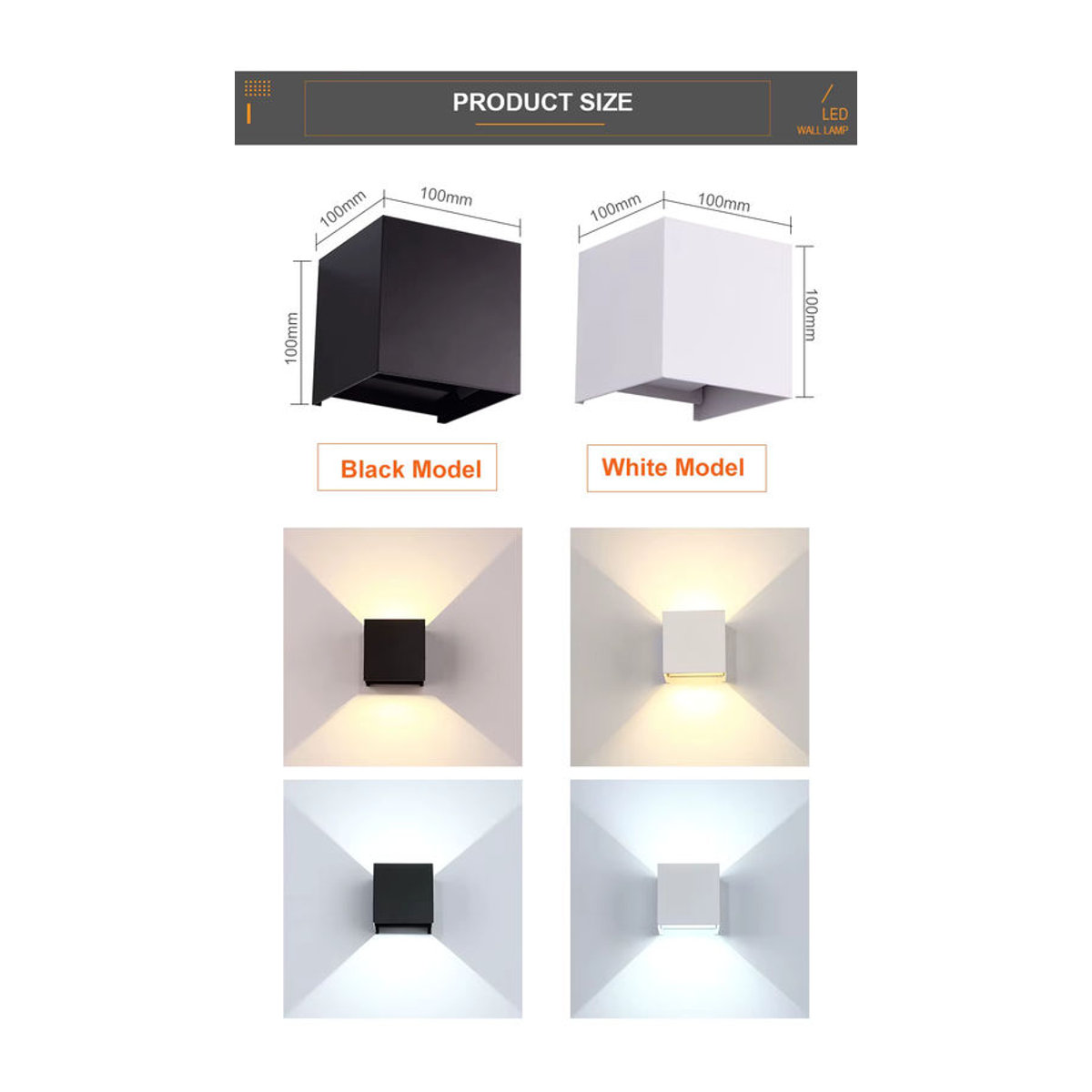 EE LED Wandleuchte IP65 Wasserdicht für Außenbereich und Innenbereich in Schwarz oder Weiß - Bild 2