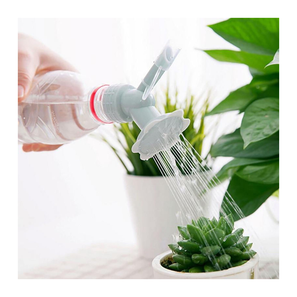 Effervescent Flaschenverschluss-Sprinkler für Gartenblumen und Bonsai, Gießkanne mit Doppelkopf für Setzlinge im Innenbereich, Grau und Weiß, Kunststoff - Bild 2