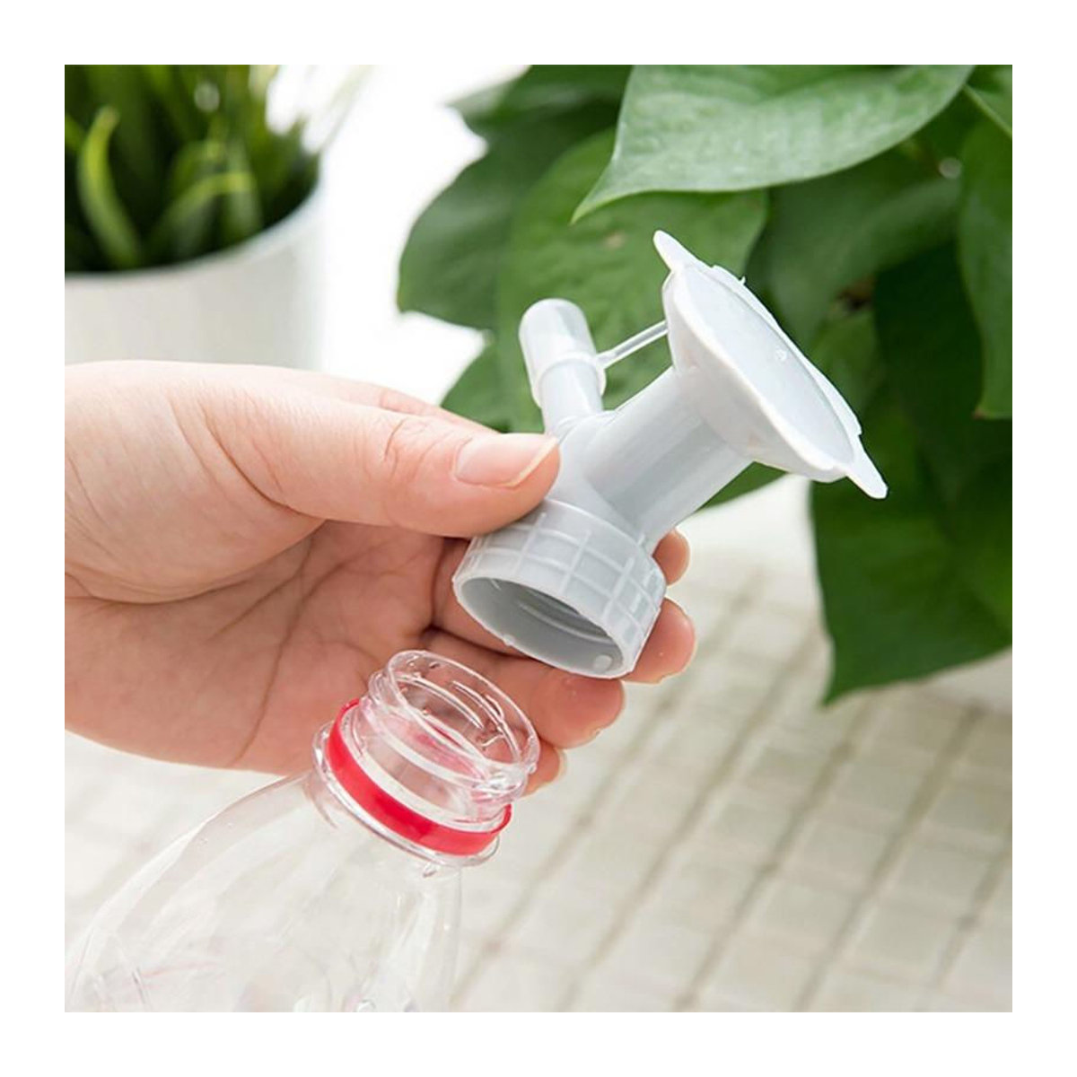 Effervescent Flaschenverschluss-Sprinkler für Gartenblumen und Bonsai, Gießkanne mit Doppelkopf für Setzlinge im Innenbereich, Grau und Weiß, Kunststoff - Bild 4