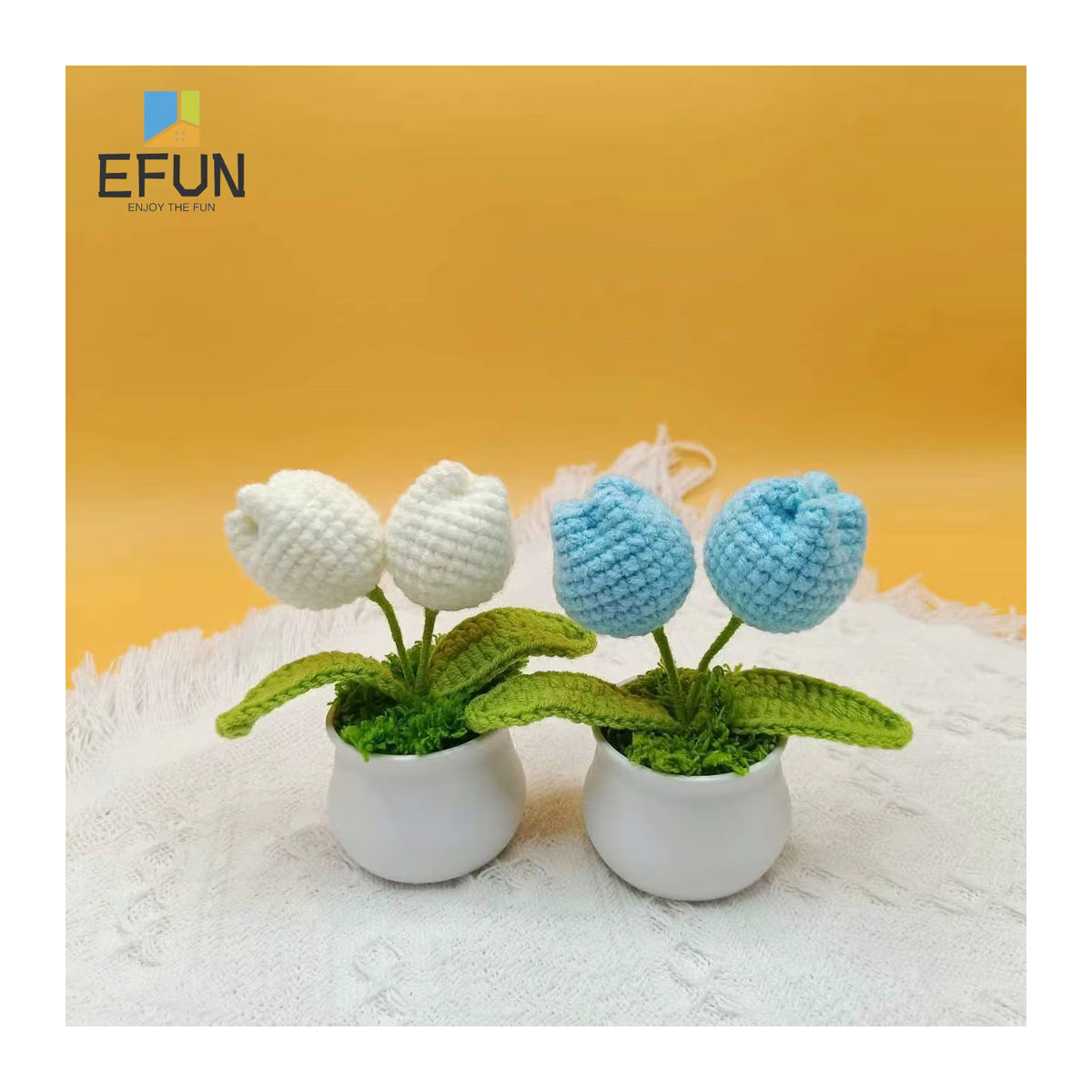 EFUN Handgemachte gehäkelte Tulpe im Topf, künstliche Textilblume in Pink, bunte florale Dekoration - Bild 2