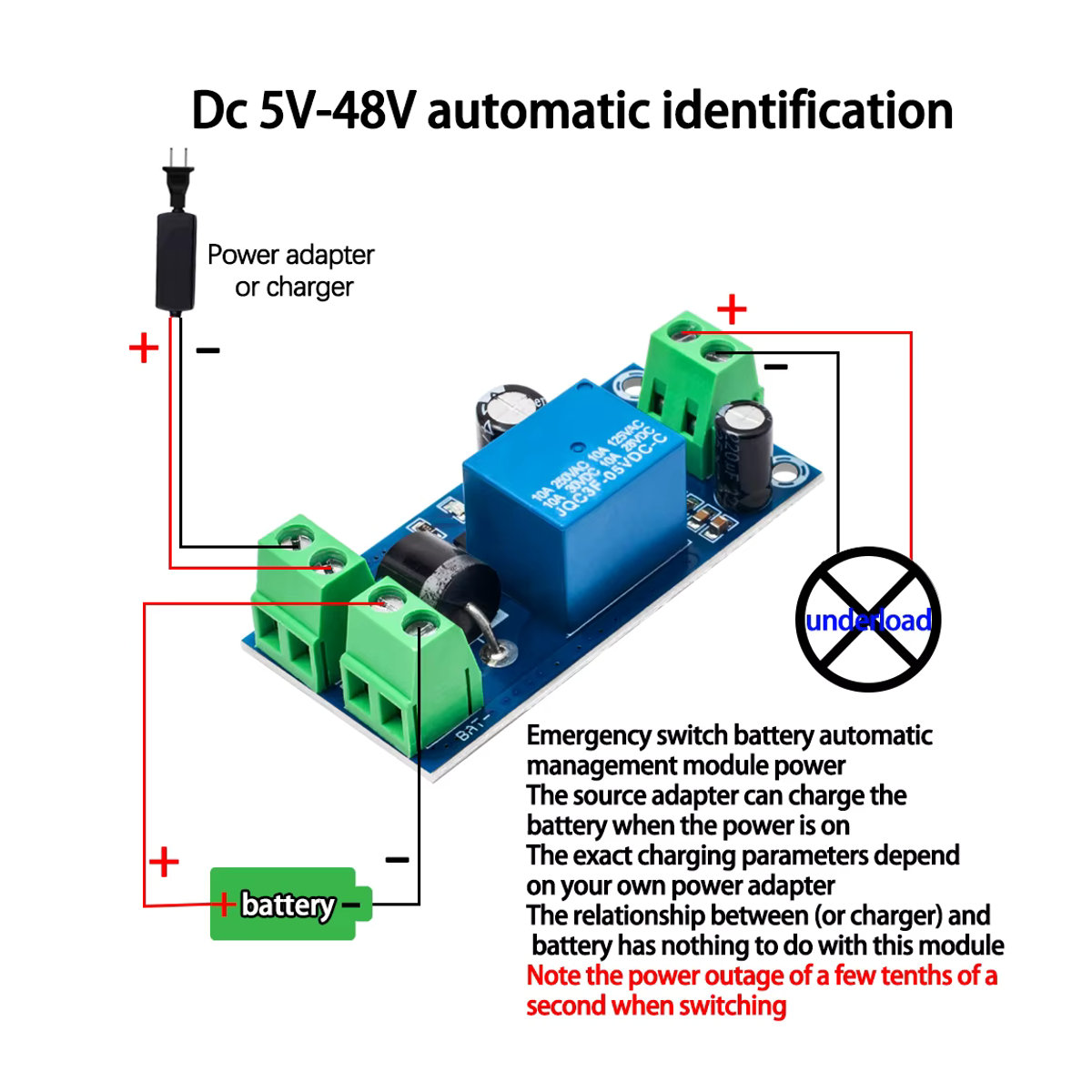 EGBO YX850 Automatisches Stromausfall-Schaltmodul für Lithium-Batterien DC 5V-48V Standby-Notfallkonverter in Blau - Bild 5