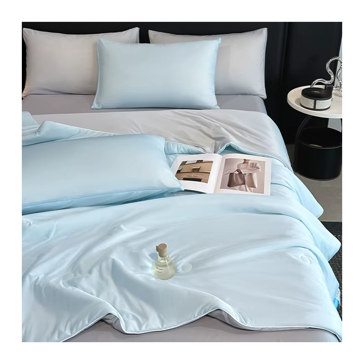 EGW Steppdecke in Blau-Grau mit Patchwork-Design aus 100 % Polyester - Bild 2