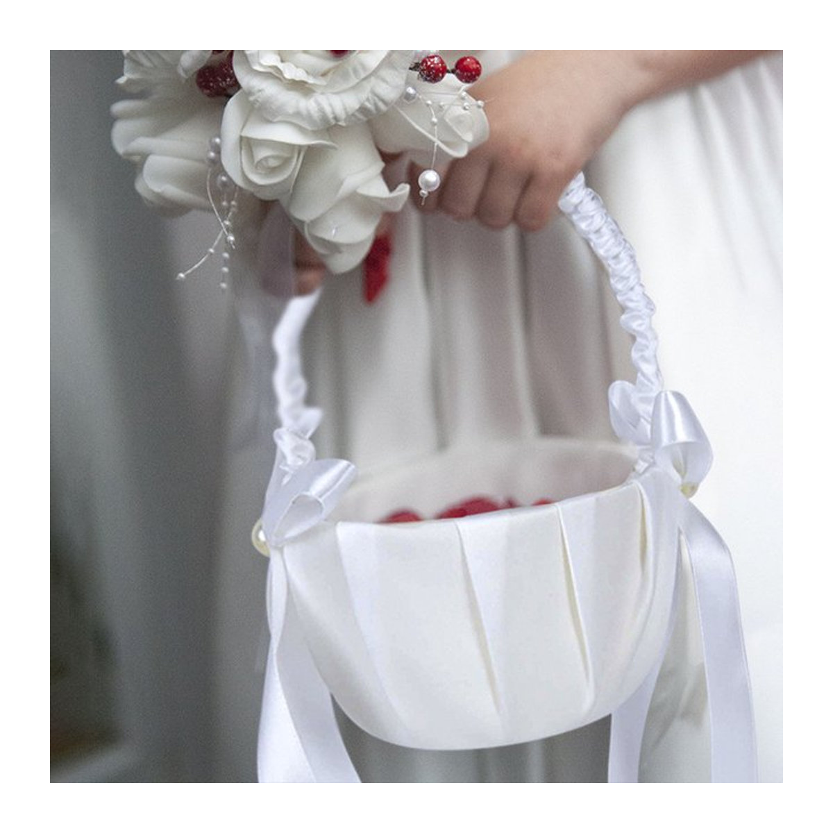 EH-LIFE Blumenmädchen-Korb aus Seide in Weiß für Hochzeiten und Kinder - Bild 1