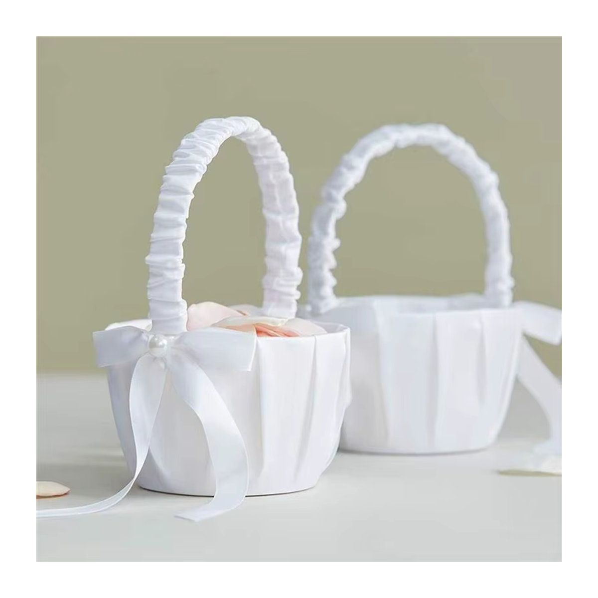 EH-LIFE Blumenmädchen-Korb aus Seide in Weiß für Hochzeiten und Kinder - Bild 2