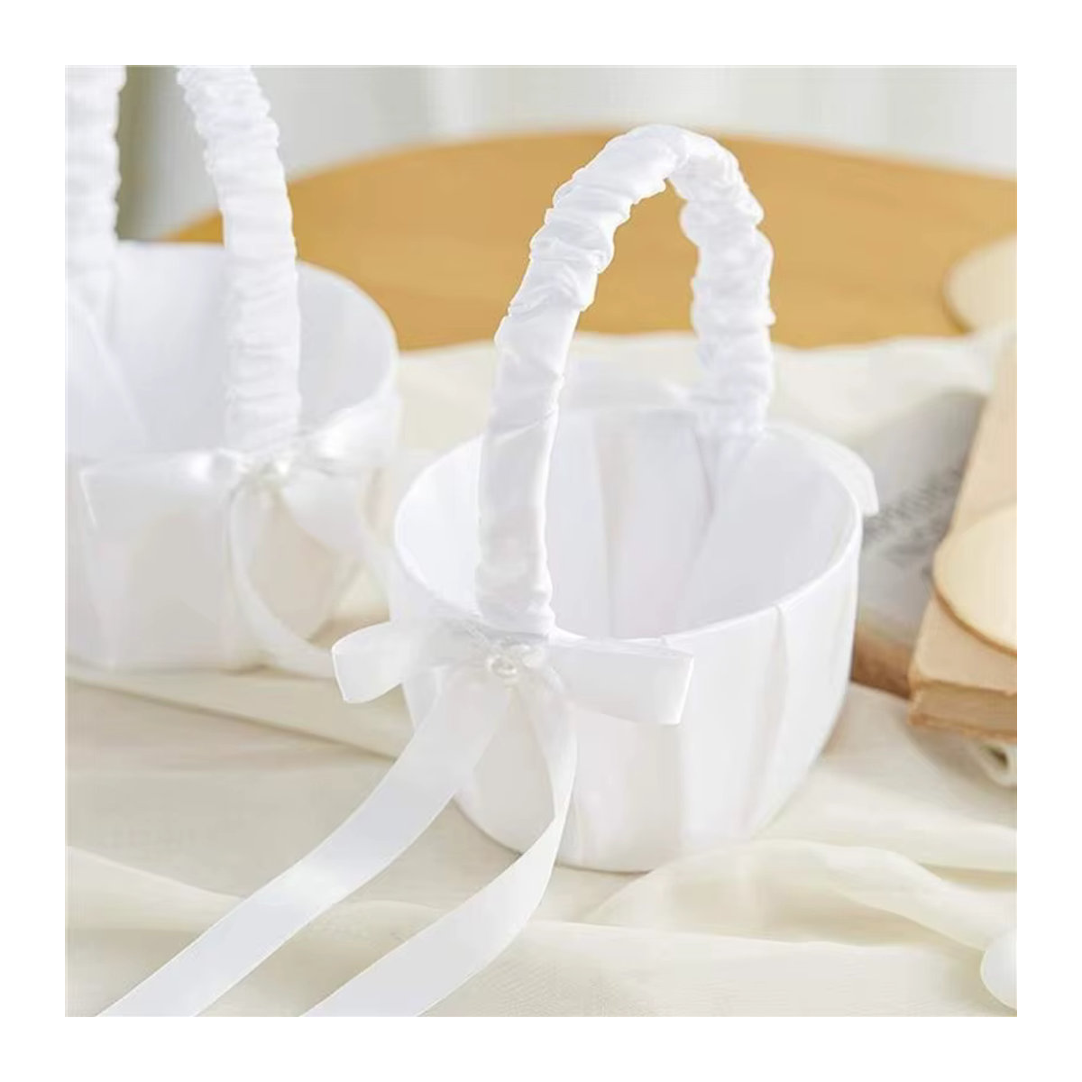 EH-LIFE Blumenmädchen-Korb aus Seide in Weiß für Hochzeiten und Kinder - Bild 3