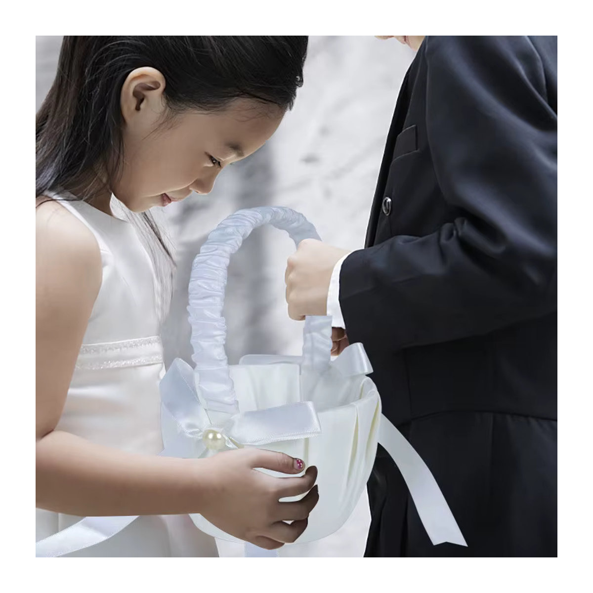 EH-LIFE Blumenmädchen-Korb aus Seide in Weiß für Hochzeiten und Kinder - Bild 4