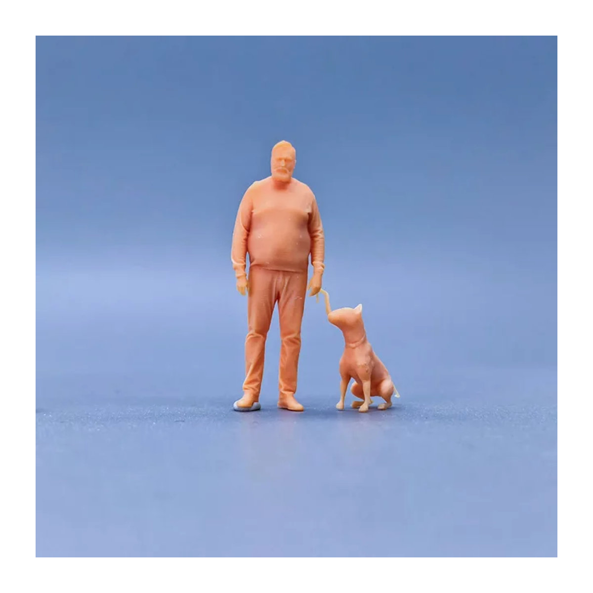 EHCMODEL Miniatur Diorama Fat Man mit Hund aus Kunstharz für Maßstab 1/64 und 1/43 - Bild 1