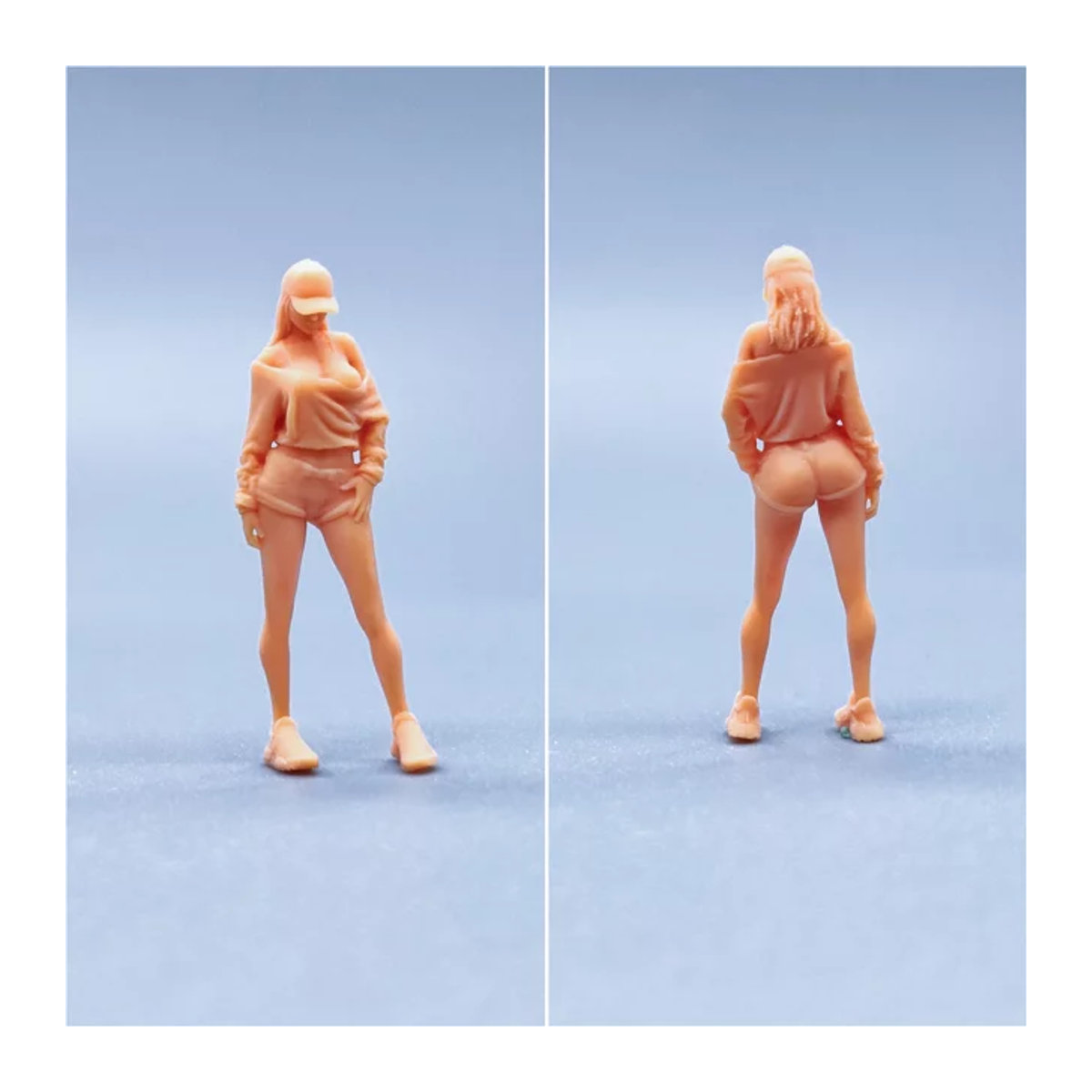 EHCMODEL Miniatur-Figur Mädchen mit Hut aus Kunstharz in Beige für Diorama und Modellbau - Bild 1