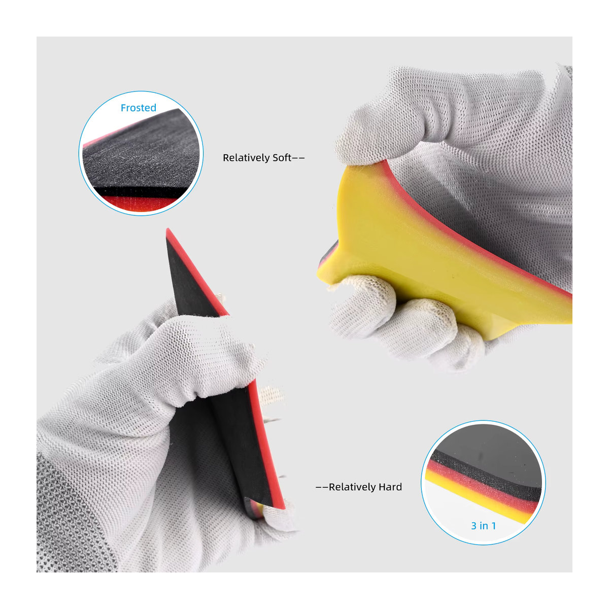 Ehdis 4 Zoll Auto Vinyl TPU Rakel in Mehrfarbig für Fenster Tönung Film und Aufkleber Entfernung, 3-lagiger Gummi Schaber aus Kunststoff - Bild 5