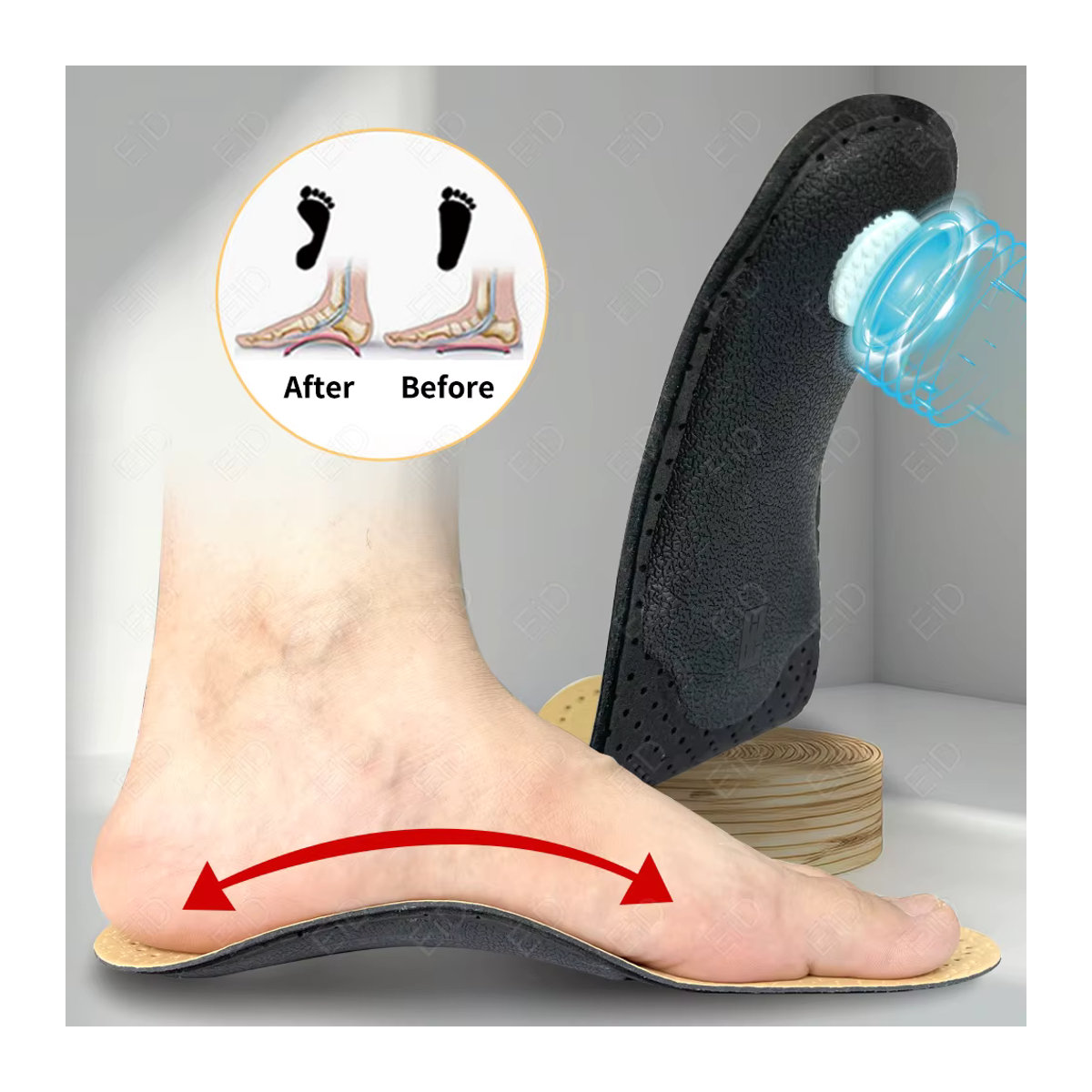 EiD Orthopädische Einlegesohlen aus Leder und Latex mit Aktivkohle und Fußgewölbeunterstützung, mehrfarbig - Bild 5