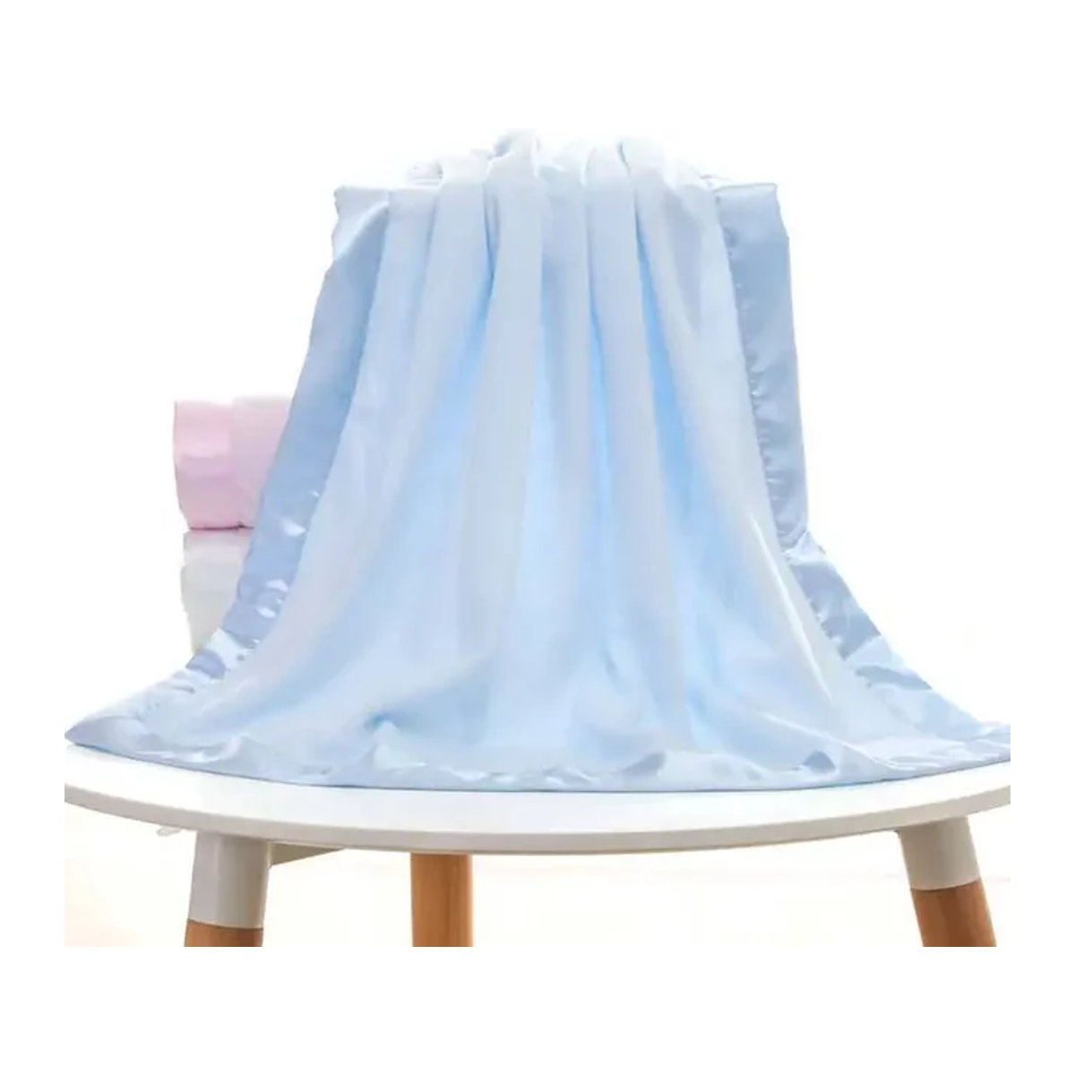 Einfarbige Babydecke aus Polarfleece mit Satinrand in Blau - Bild 1