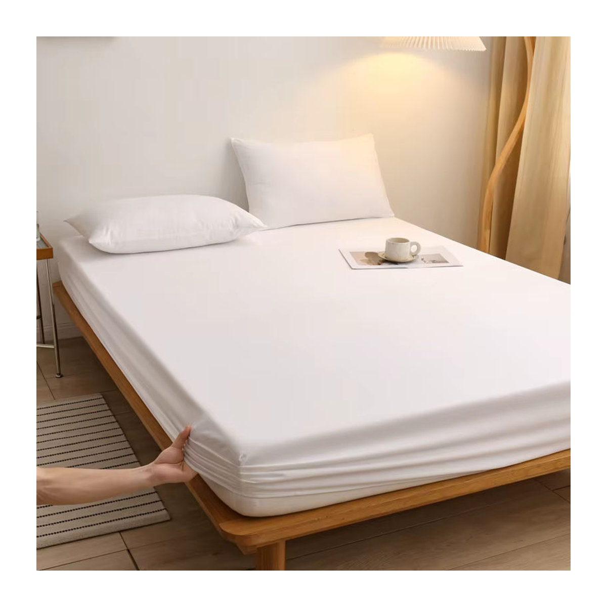 Einfarbiges Bettlaken mit elastischem Band für Einzelbett, Doppelbett oder Queen-Size-Bett, erhältlich in den Maßen B: 140 cm x L: 190 cm oder B: 200 cm x L: 220 cm - Bild 2