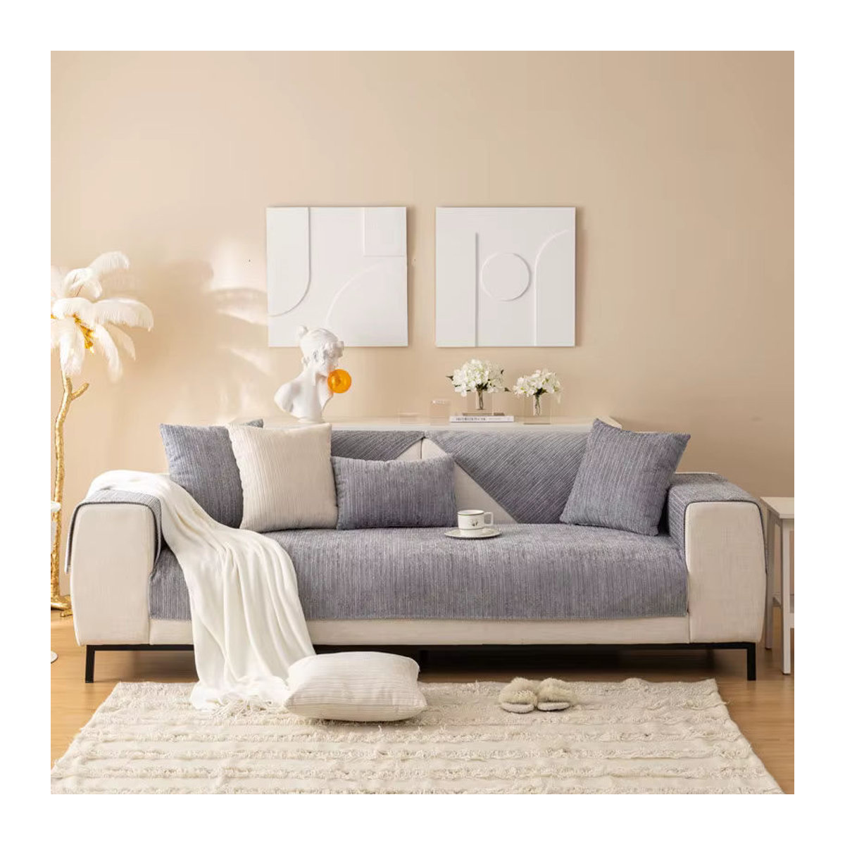 Einfarbiges Chenille-Sofahandtuch als dicker und universeller Sofabezug für moderne Möbel und L-förmige Couches - Bild 2
