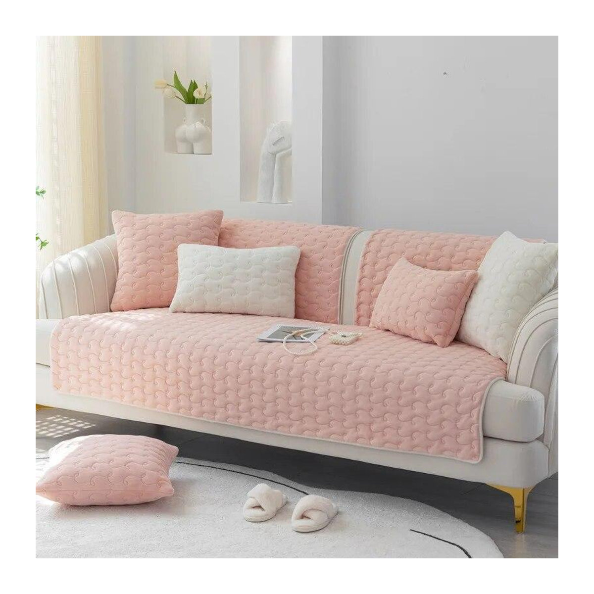 Einfarbiges Plüsch Kissen als Sofa Kissen Abdeckung mit rutschfester Rückseite, B/B/H: 70 x 70 cm - Bild 1