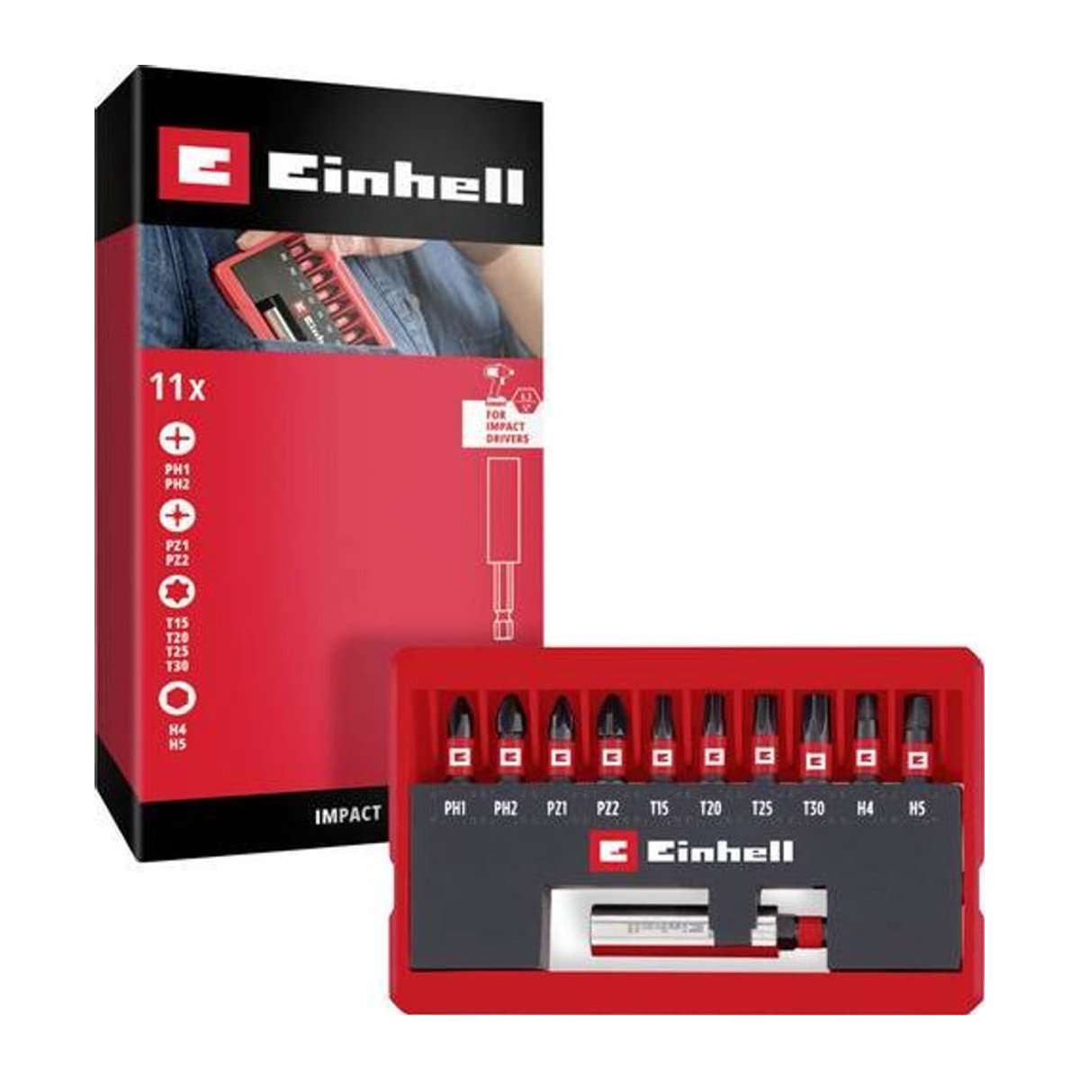 Einhell Impact Bit Taschenbox 11-teiliges Bit-Set 1/4 Zoll (6,3 mm) mit PH, PZ, Torx und Sechskant - Bild 1