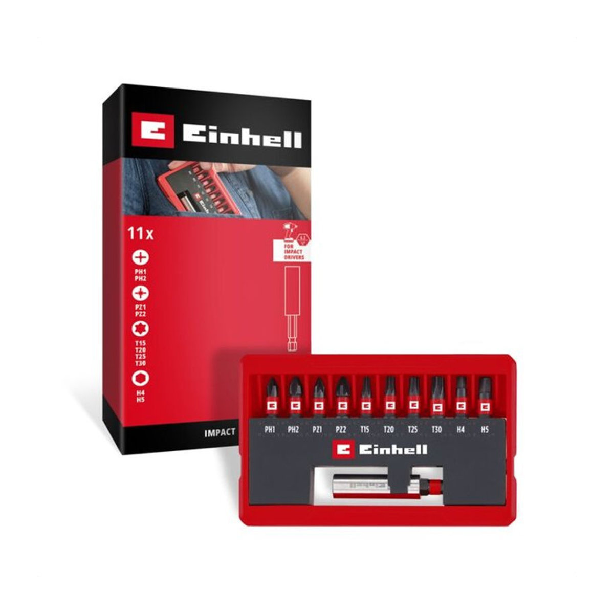 Einhell Impact Bit Taschenbox 11-teiliges Bit-Set 1/4 Zoll (6,3 mm) mit PH, PZ, Torx und Sechskant - Bild 2
