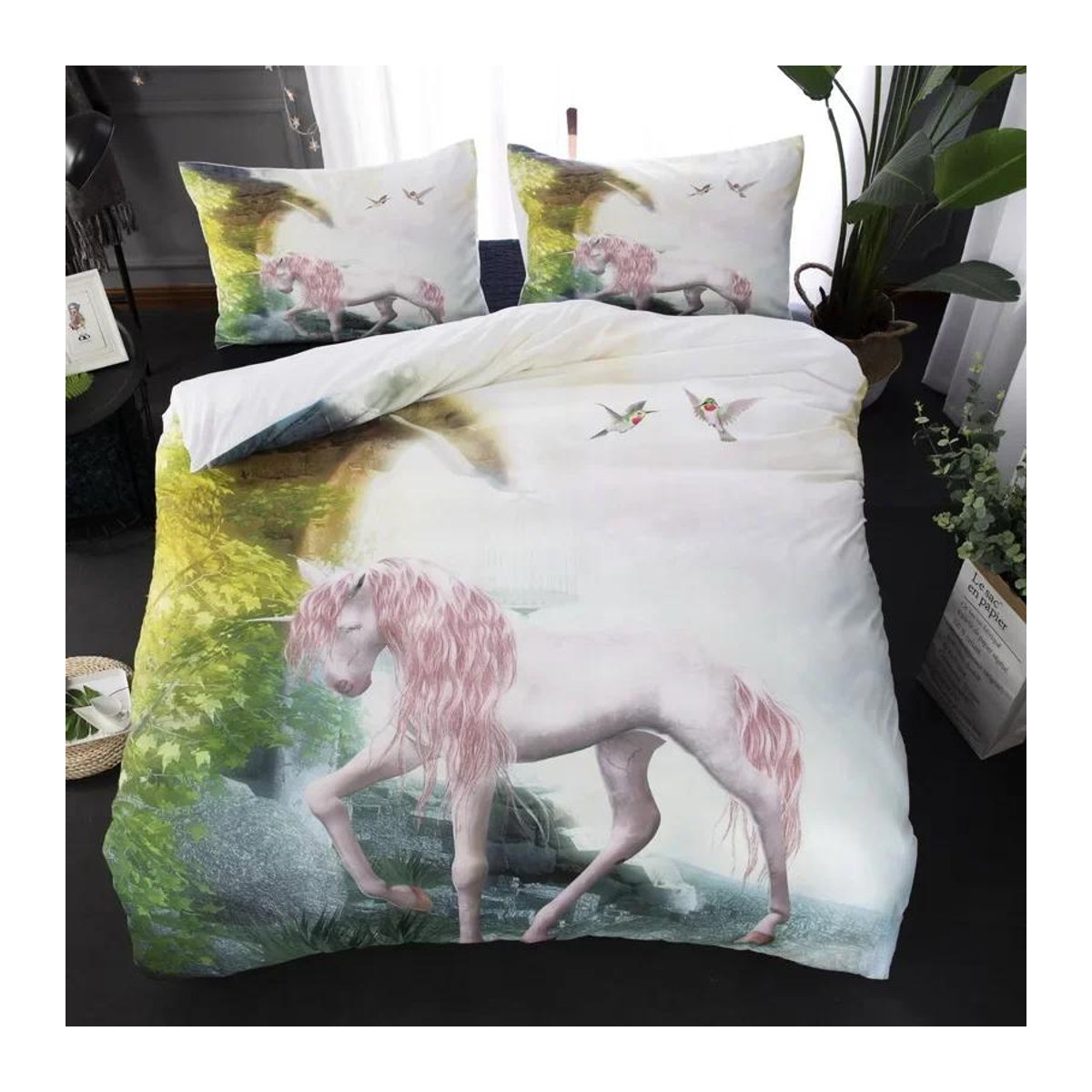 Einhorn Bettwäsche Set aus 100% Mikrofaser in Grün für das Kinderzimmer, B/H: 135 x 200 cm, 3-teilig - Bild 1