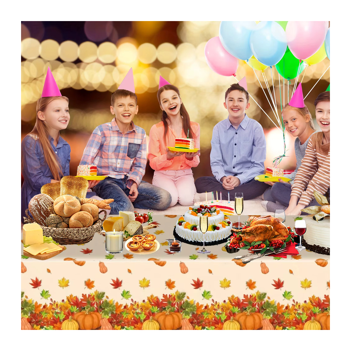 Einweg-Tischdecke mit Kürbis-Motiv für Herbst- und Erntedankfest-Dekorationen, Multicolor - Bild 2
