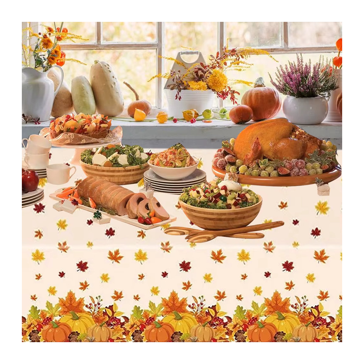 Einweg-Tischdecke mit Kürbis-Motiv für Herbst- und Erntedankfest-Dekorationen, Multicolor - Bild 3
