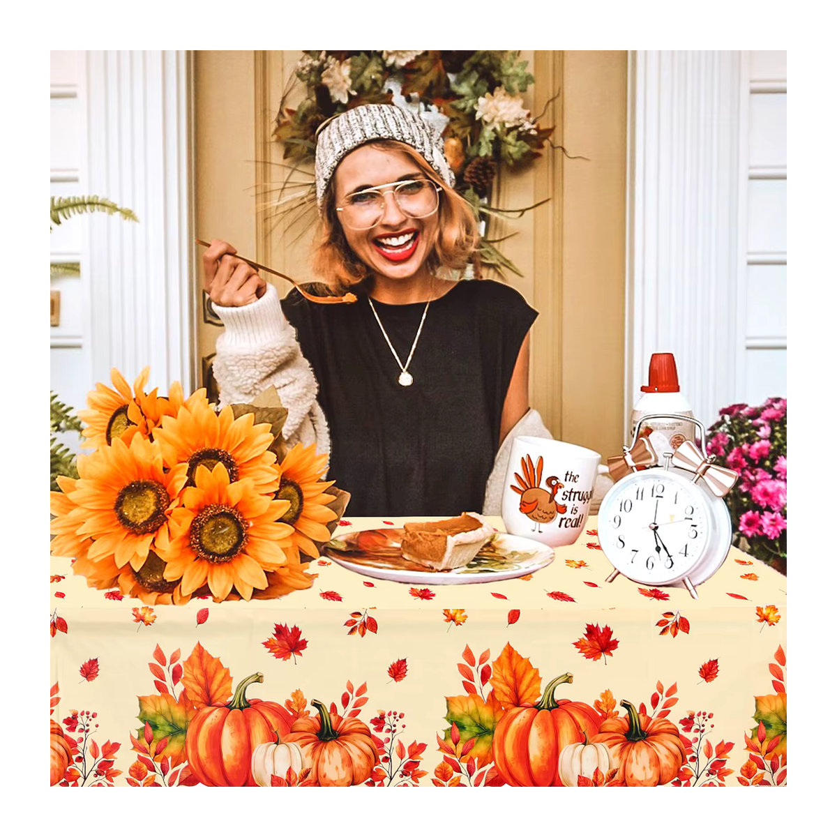 Einweg Tischdecke mit Kürbis-Motiv für Thanksgiving und Halloween Partys - Bild 2