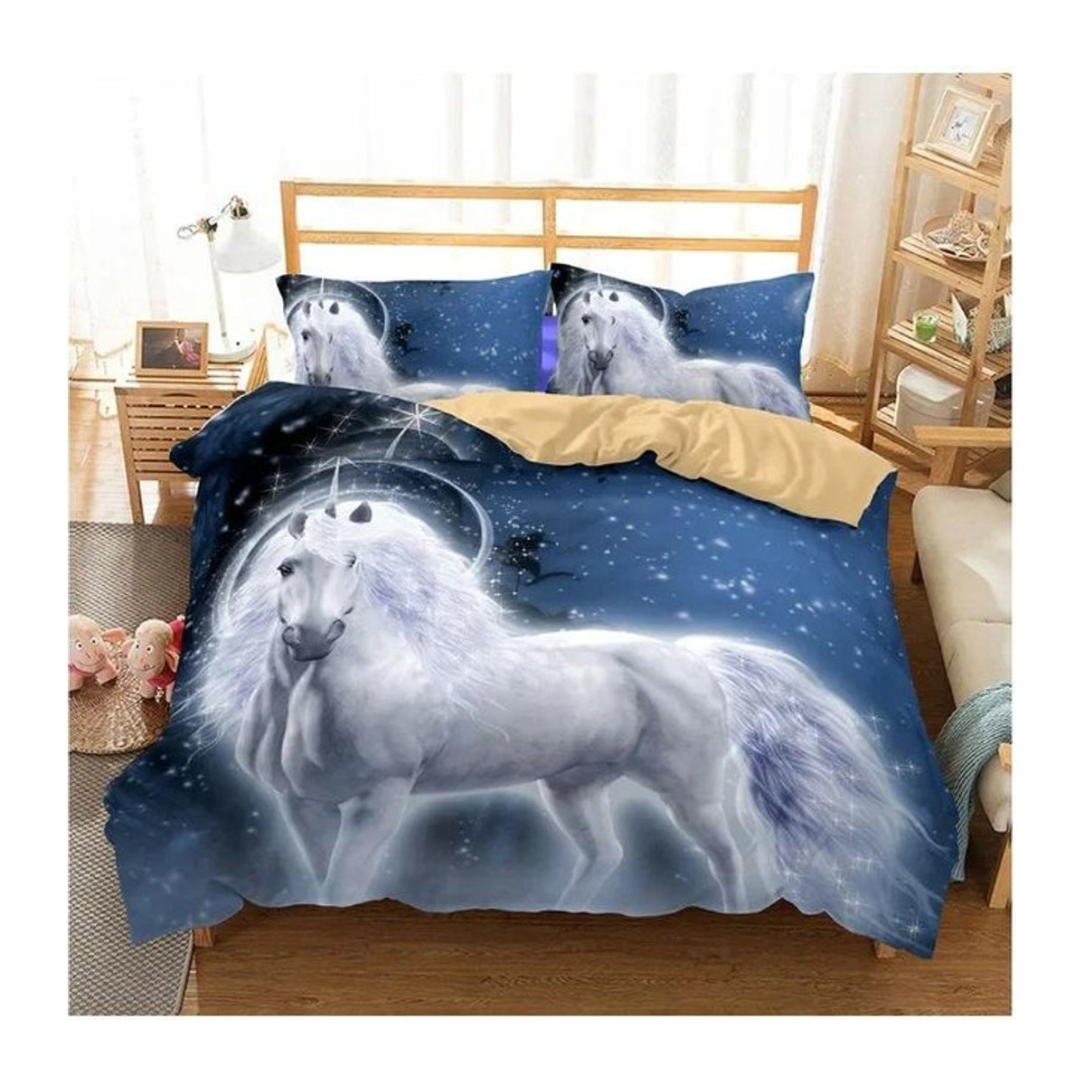 Eisberg Einhorn Bettwäsche Set mit Kissenbezug in Rosa Grün und Marineblau mit 3D-Druck für Kinder und Teenager B/H: 135 x 200 cm - Bild 1