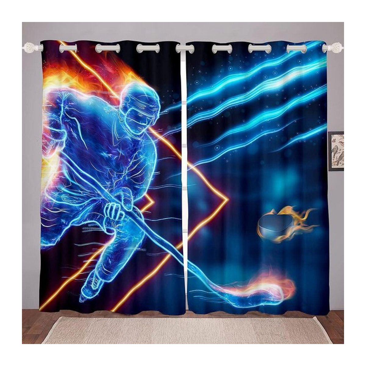 Eishockey Vorhang Fensterdekoration für Jungen und Mädchen aus Polyester, Multicolor, Breite: 100 cm, Höhe: 130 cm, 2er-Set - Bild 1