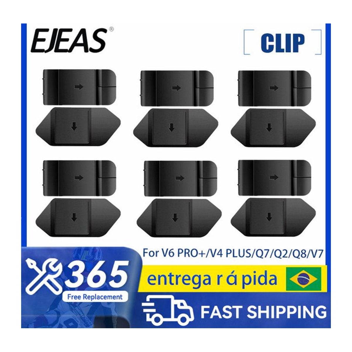 EJEAS Bluetooth Intercom Headset Montageclip im Klemmstil mit doppelseitigem Klebebandfuß für V6 Pro+, V4Plus, Q8, Q2, Q7 und V7 in Schwarz - Bild 1