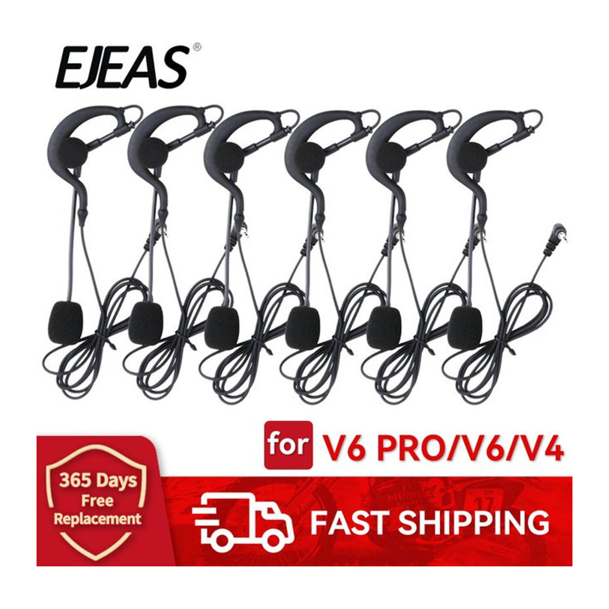 ejeas V6C Schiedsrichter Ohrhaken Kopfhörer mit 3,5mm Buchse und Mikrofon in Schwarz für Vnetphone V6C/V4C Motorrad Helm Interphone - Bild 1