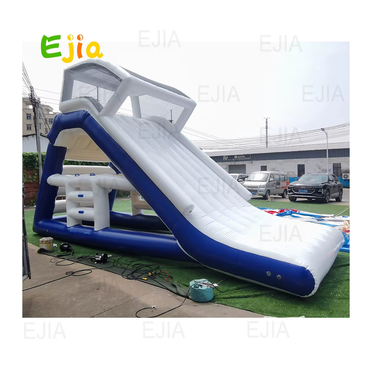 Ejia Aufblasbares Wasser Trampolin Dreieck mit Rutsche für Erwachsene und Kinder, 7m Durchmesser - Bild 4