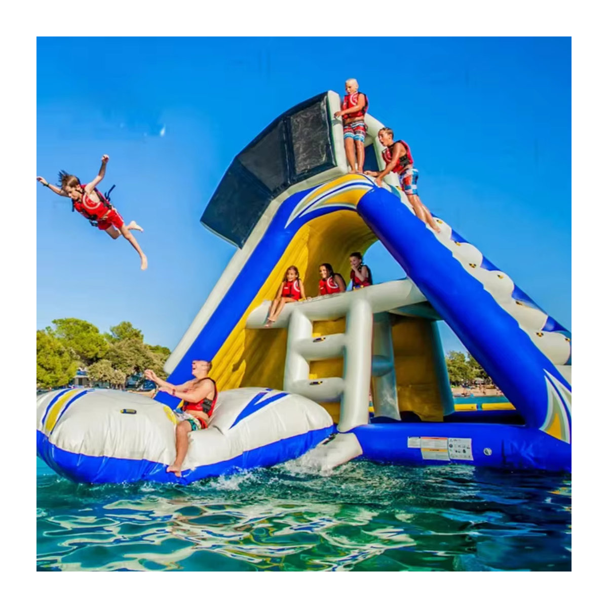 Ejia Aufblasbares Wasser Trampolin Dreieck mit Rutsche für Erwachsene und Kinder, 7m Durchmesser - Bild 6