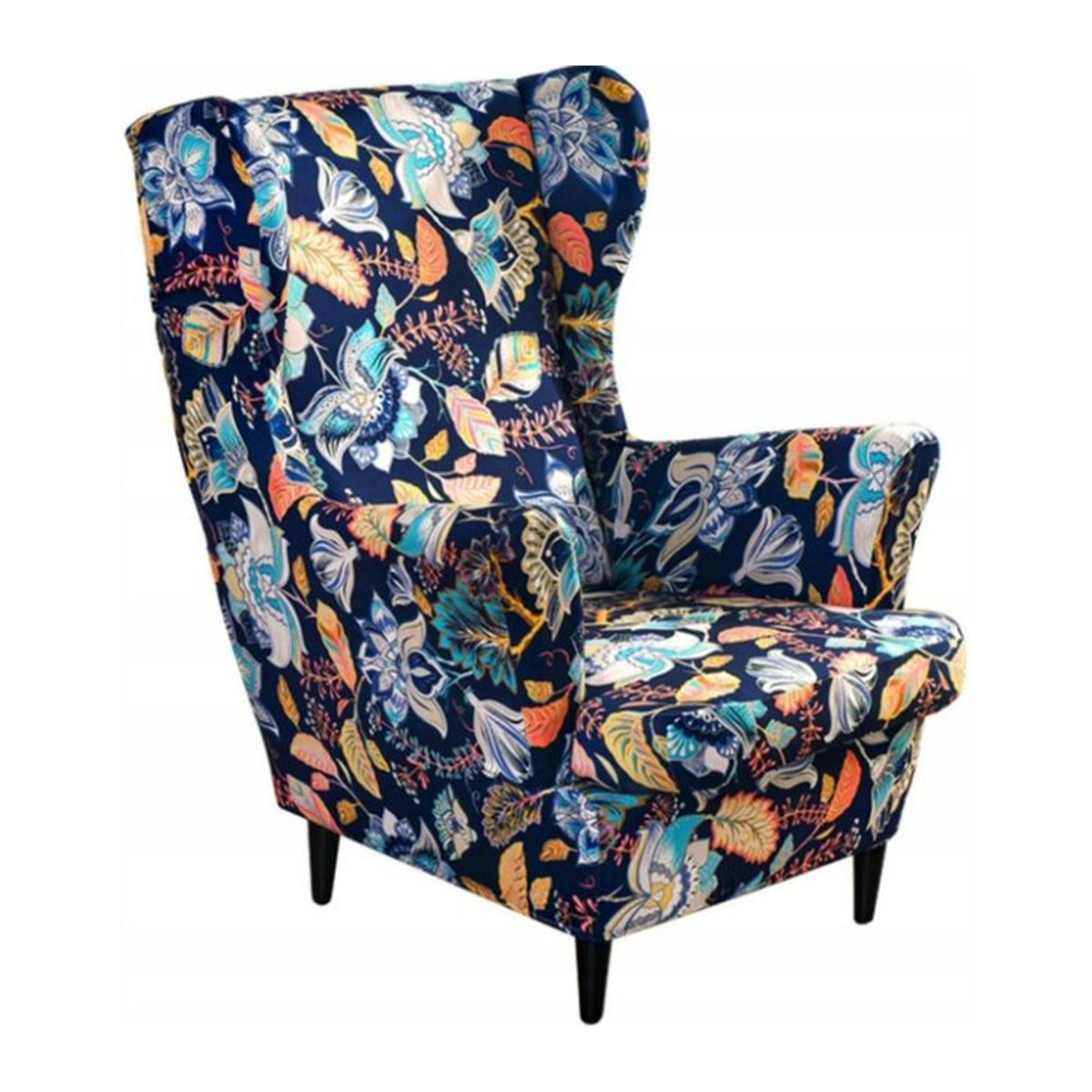 Elastische Sesselhusse für Ohrensessel von Ubieramy-Meble mit buntem Blumen- und Blättermuster in Multicolor zum Schützen und Dekorieren - Bild 1