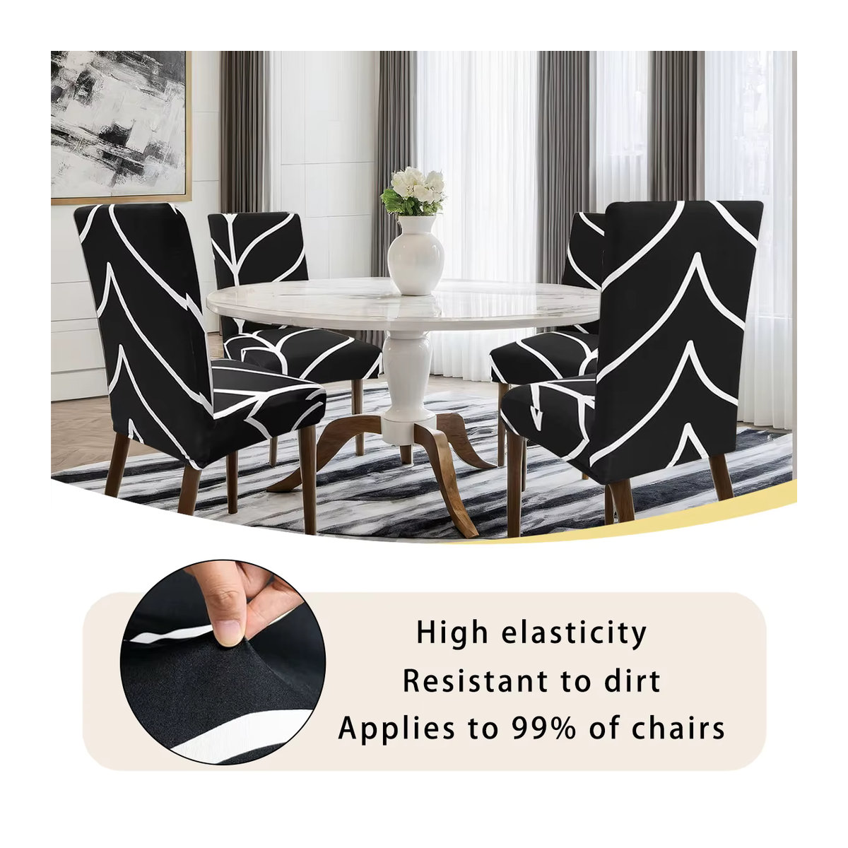 Elastische Stuhlbezüge aus Milchséide in Schwarz und Weiß zum Schutz und zur Dekoration für Hotel und Restaurant - Bild 4