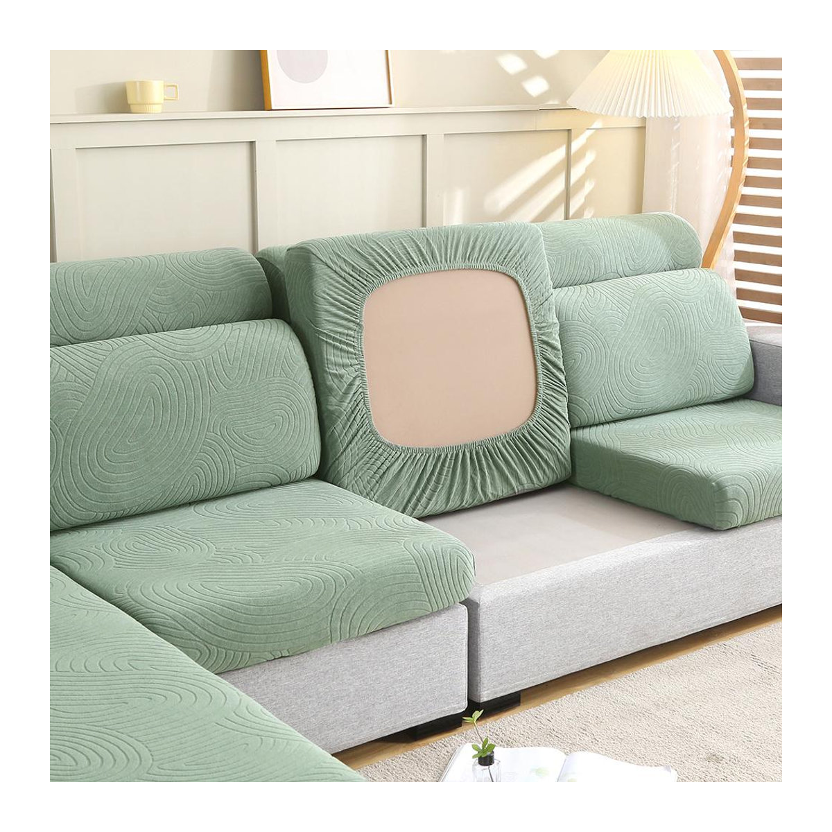 Elastischer Jacquard Sofaüberzug in Kaffeebraun als Schutzhülle für dein L-Form Sofa oder deinen Sessel von Your Warm Home - Bild 1