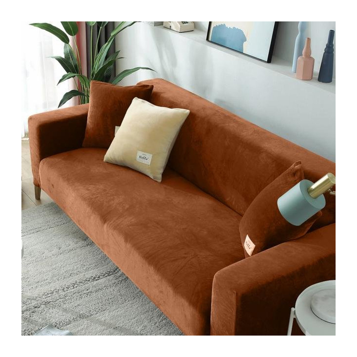 Elastischer Samtstoff-Sofabezug für L-förmige Sofas und Sessel mit 3 Sitzplätzen von A Family Of Home Textiles - Bild 1