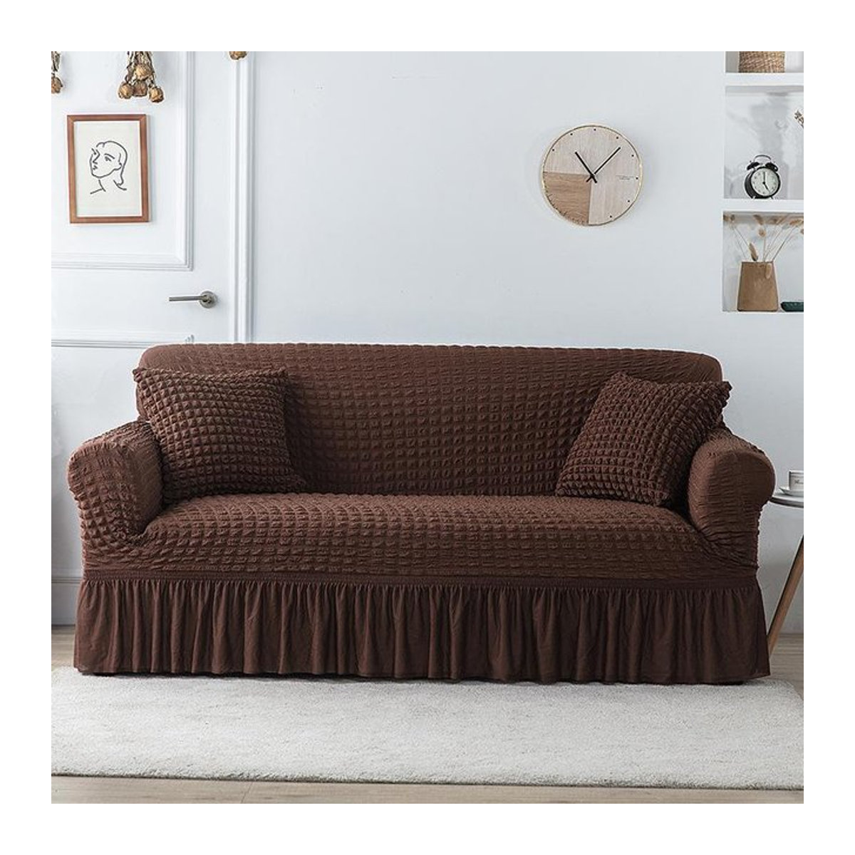 Elastischer Seersucker Sofaüberwurf als universeller Couchbezug für dein Wohnzimmer, Breite: 90-140 cm - Bild 1