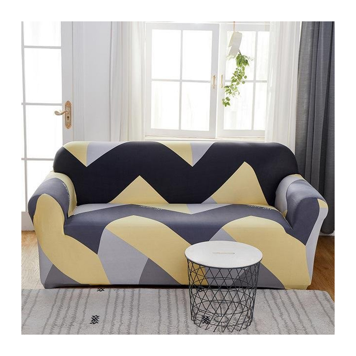 Elastischer Sofabezug mit geometrischem Muster von A Family Of Home Textiles, Stretch-Schonbezug für dein Sofa, Breite: 90-140 cm - Bild 1