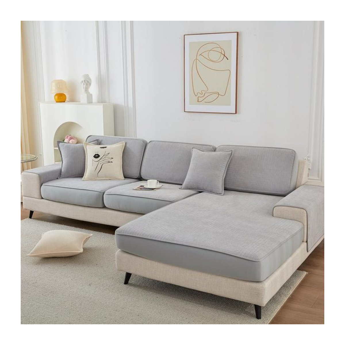 Elastischer Sofakissenbezug aus Chenille für das Wohnzimmer, rutschfest und universell für alle Jahreszeiten, B/T/H: 70 x 70 x 0 cm - Bild 1