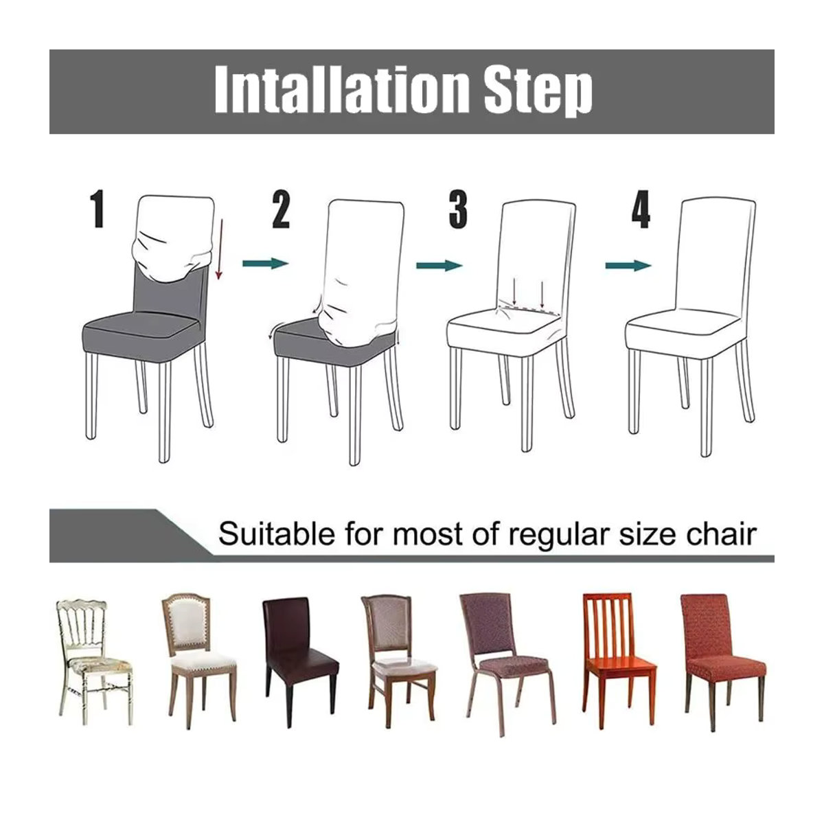Elastischer Stuhlbezug von WANERQU in Grau als universelle Sitzflächenabdeckung für Esszimmerstühle und Wohnzimmerstühle - Bild 2