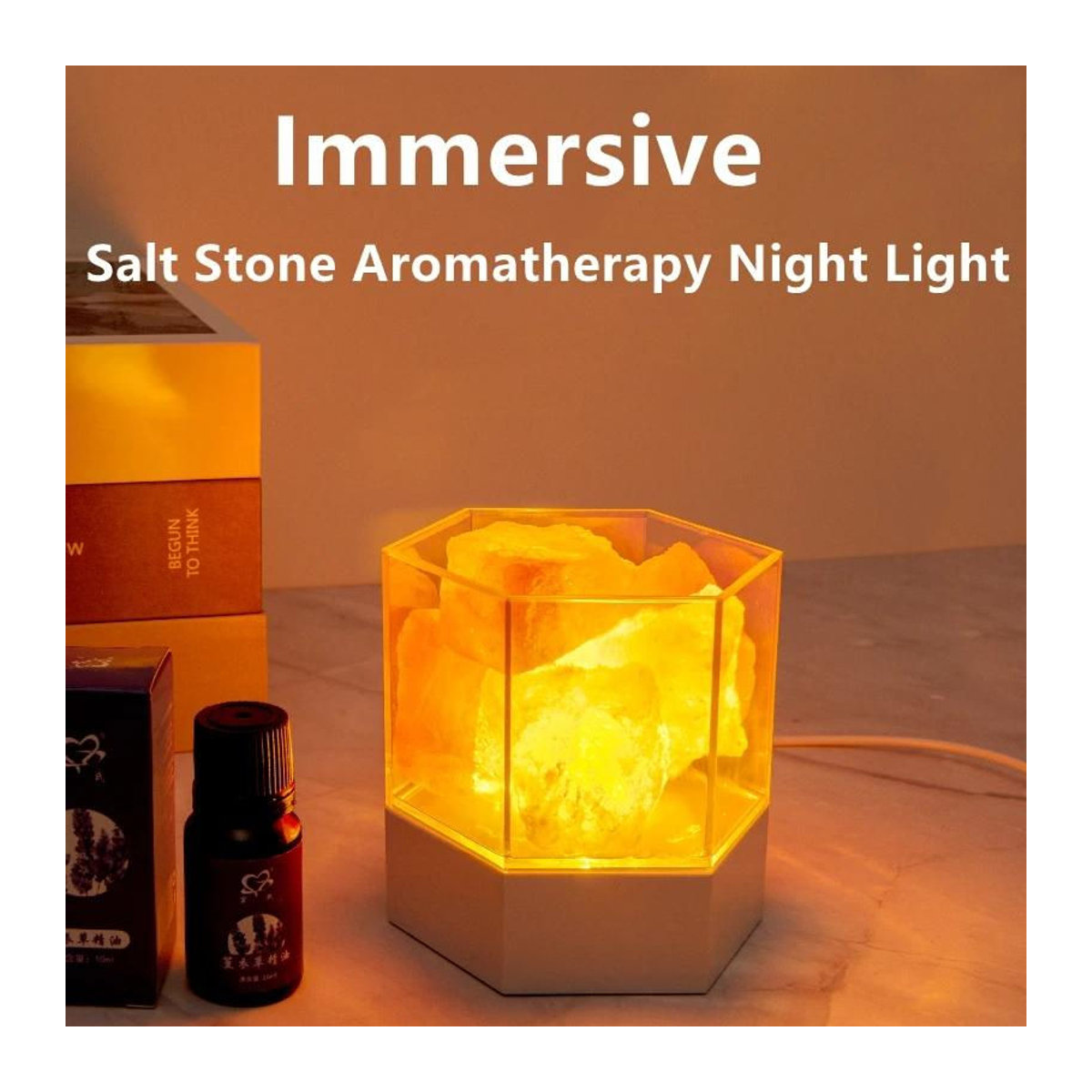 Elegant Living House LED Himalaya Salzlampe aus Naturstein in Weiß und Orange mit warmweißem Licht zur Dekoration für Schlafzimmer und Meditation - Bild 1