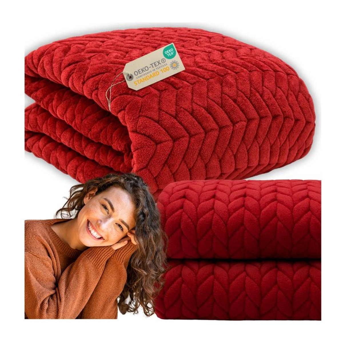 Elegante geprägte Polyester-Tagesdecke in Rot, B/B: 200 x 220 cm - Bild 1