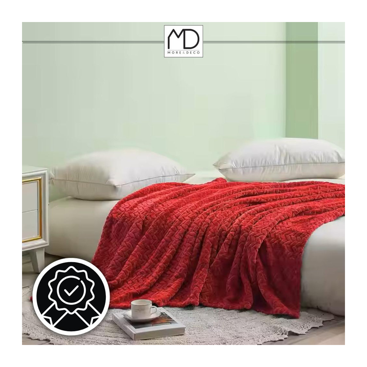 Elegante geprägte Polyester-Tagesdecke in Rot, B/B: 200 x 220 cm - Bild 3