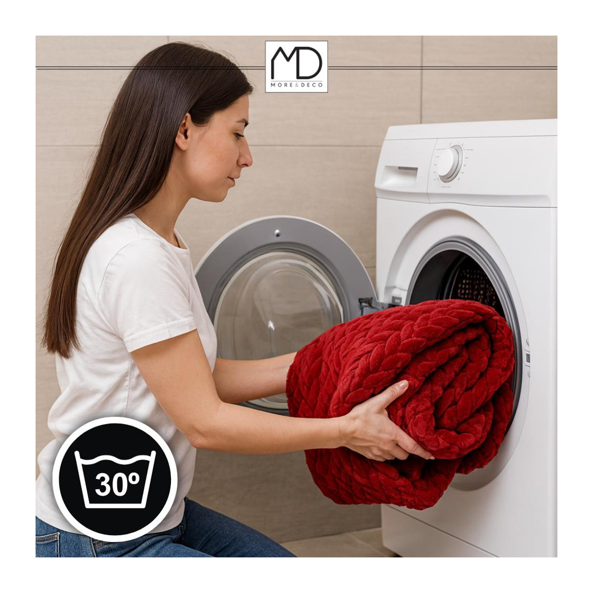 Elegante geprägte Polyester-Tagesdecke in Rot, B/B: 200 x 220 cm - Bild 4