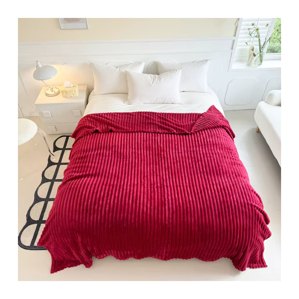 Elegante rote Strickdecke mit hypoallergenem Kunstkaninchenfell für ein gemütliches Gefühl - Bild 2