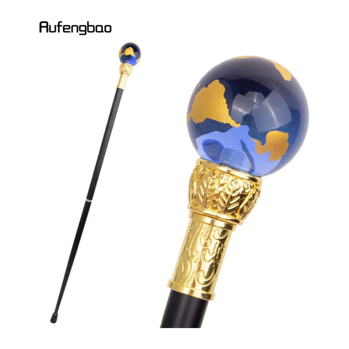 Eleganter dekorativer Gehstock von Rufengbao in Blau und Gold mit rundem Kopf, Höhe: 88 cm - Bild 1