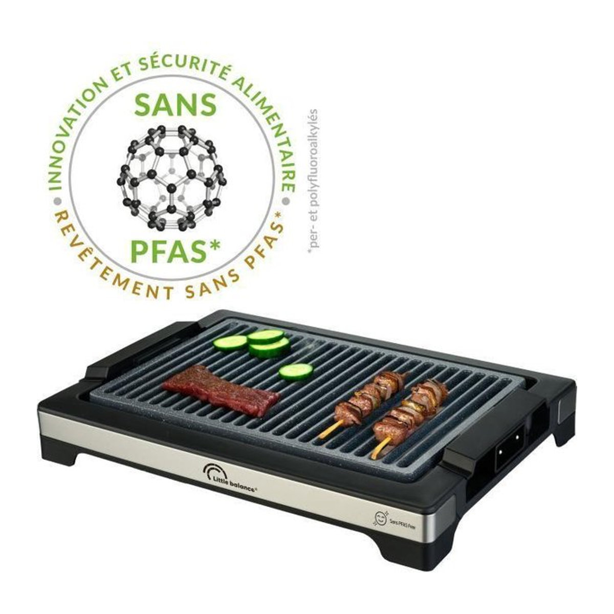 Elektrischer Grill LITTLE BALANCE Easy Nopifas in Schwarz mit 2000W und PFAS-freier Mikrokeramikbeschichtung, Grillfläche: 38 x 25 cm - Bild 1