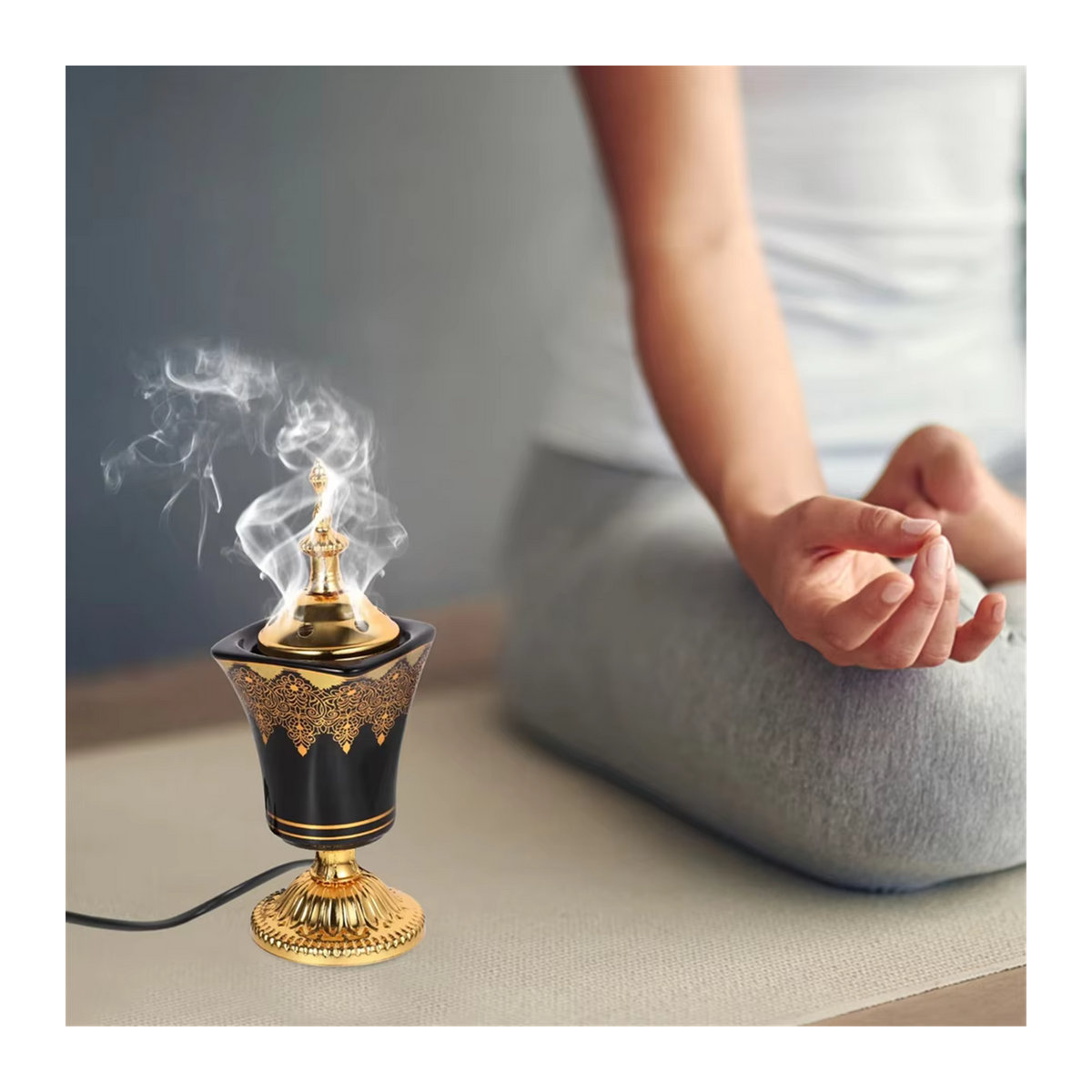Elektrischer Weihrauchbrenner im Vintage-Design für Yoga und Spa in Schwarz und Gold - Bild 4