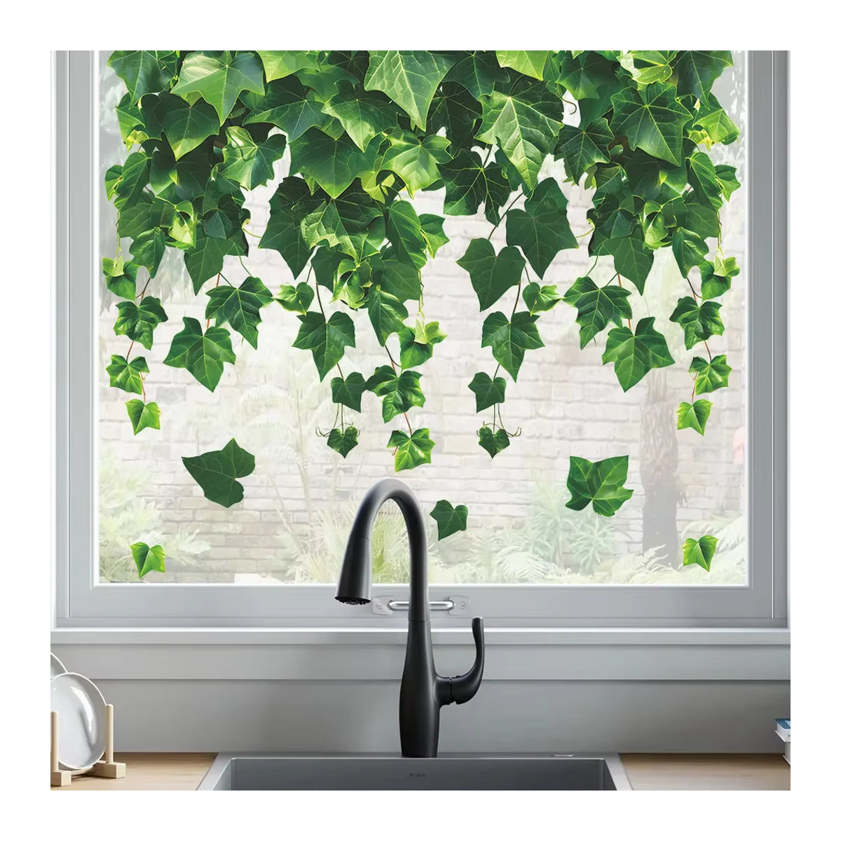 Elektrostatischer Fensteraufkleber mit grünem Reben- und Blumenmuster zur Dekoration für Glasfenster - Bild 3