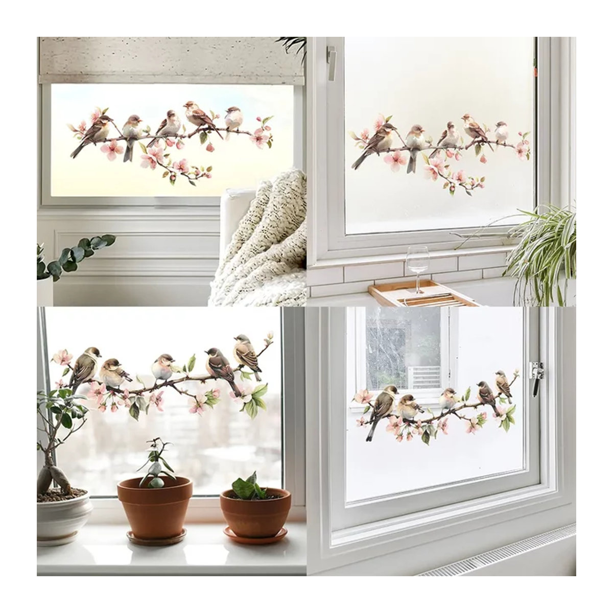 Elektrostatischer UV-Fensteraufkleber mit Blumenzweig und Vogel für Glas und Spiegel zur Dekoration - Bild 1