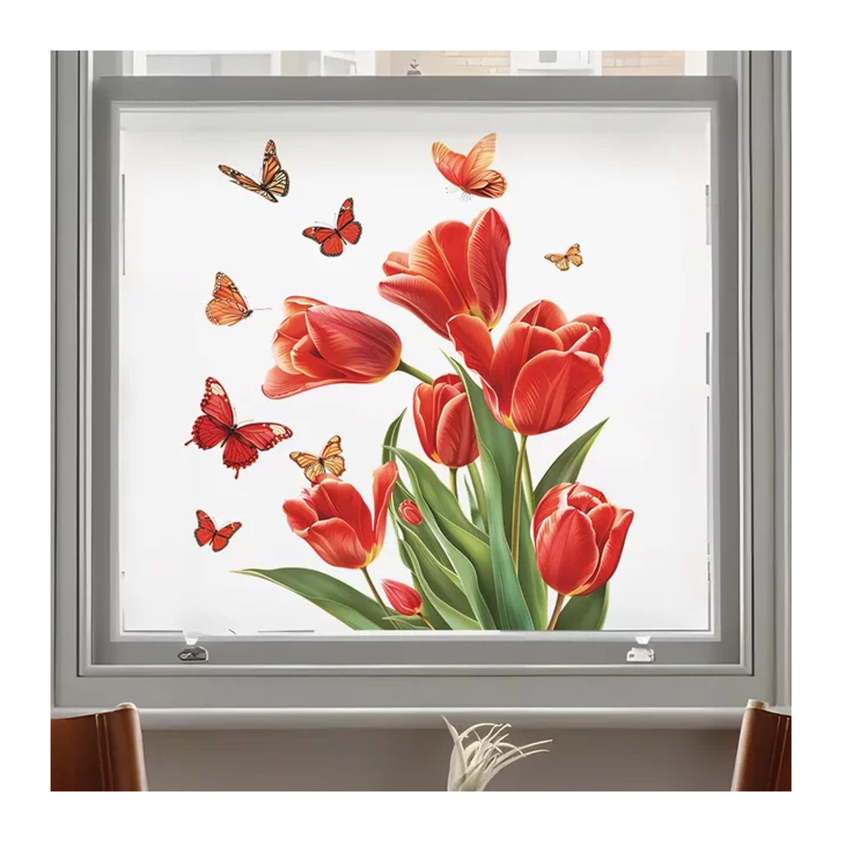 Elektrostatischer UV-Fensteraufkleber mit Tulpen und Schmetterlingen für die Glasfenster-Dekoration - Bild 1